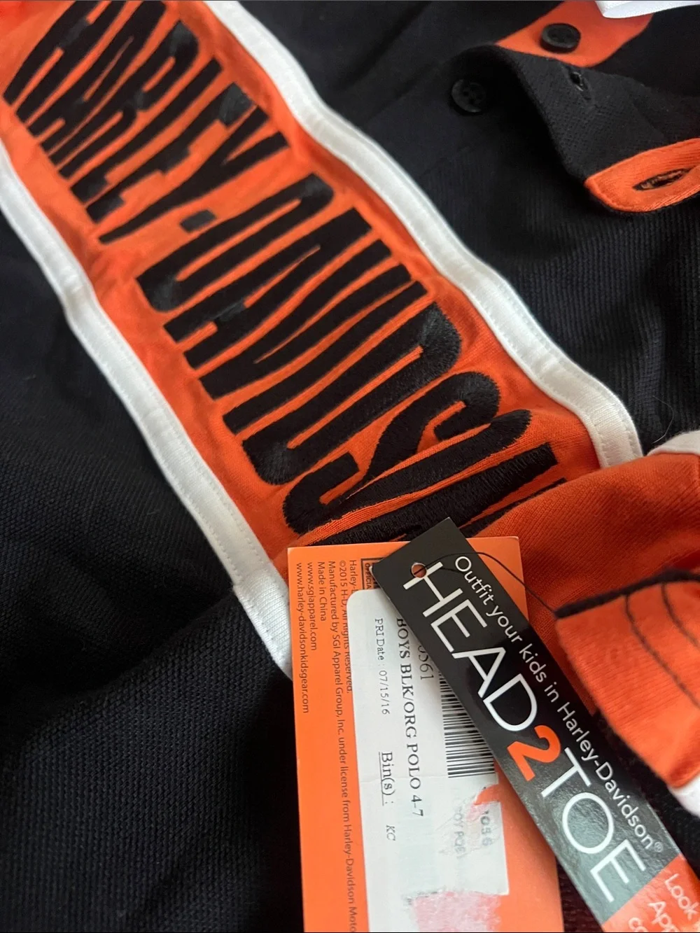Harley-Davidson Black & Orange Kids Polo with Bold Chest Logo